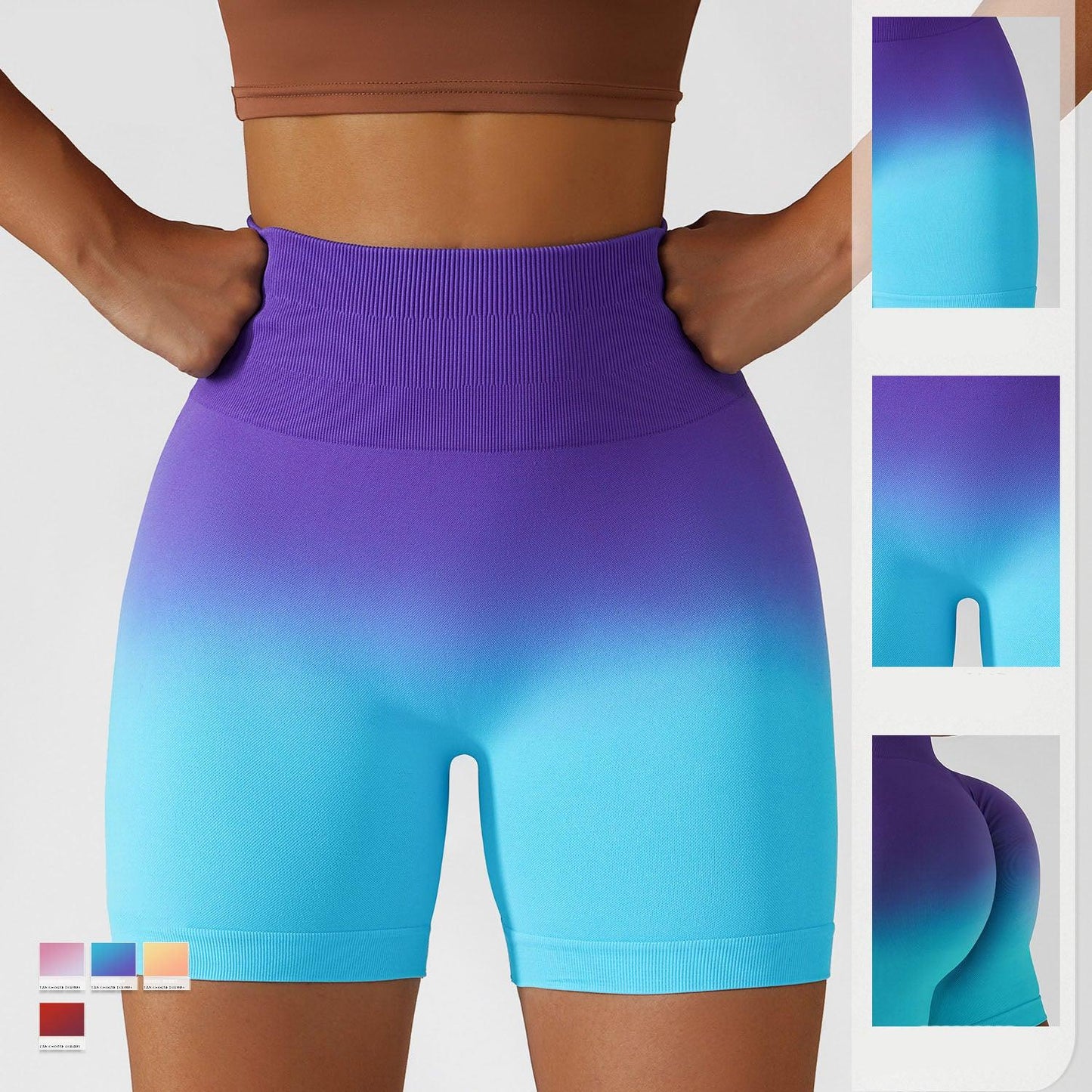 Gradient High-Waisted Yoga Shorts for Cowgirl Fitness | Seamless Activewear for Yoga, Running