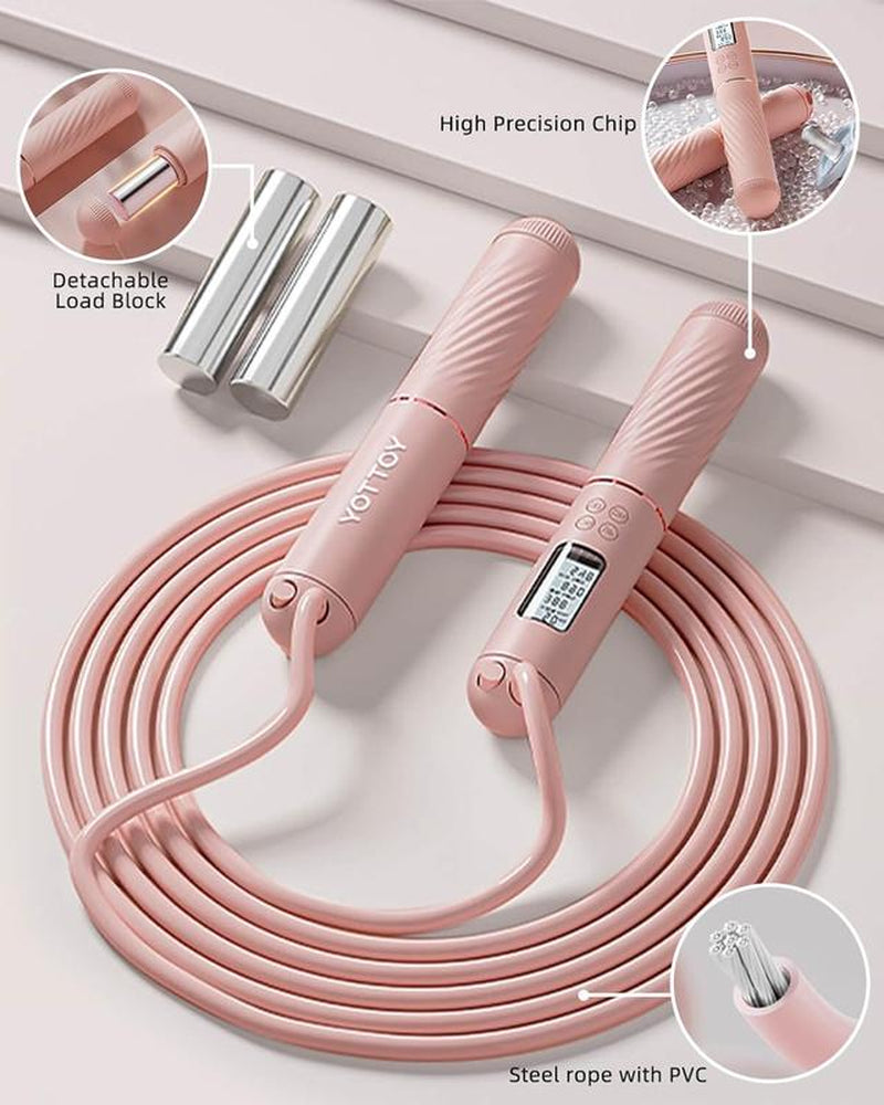 Cordless Jump Rope with - Ropeless Jump Rope 2 in 1 with Large Cordless Ball-Weighted Jump Rope for Women Men Kids Outdoor Speed Boxing Crossfit Workout Exercise Cardio with LCD Display Adjustable Calorie Counter