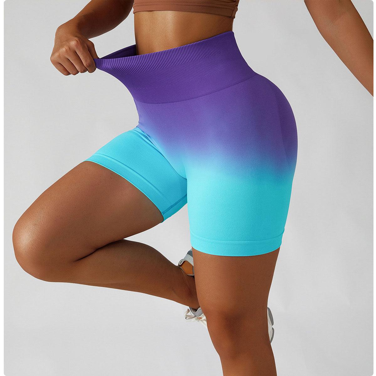 Gradient High-Waisted Yoga Shorts for Cowgirl Fitness | Seamless Activewear for Yoga, Running