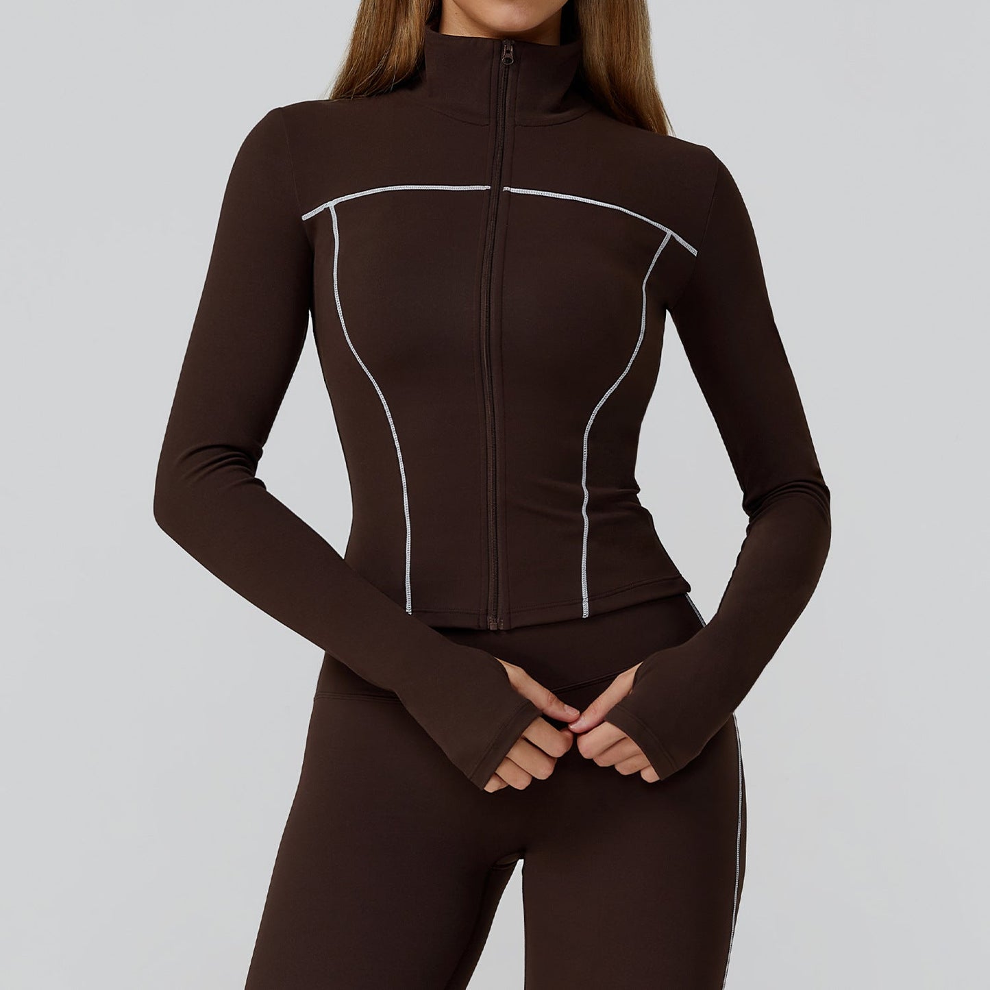 Contrast Color Brushed Yoga Coat Zipper Windproof Slim Jacket Outdoor Sports Running Fitness Clothes Women