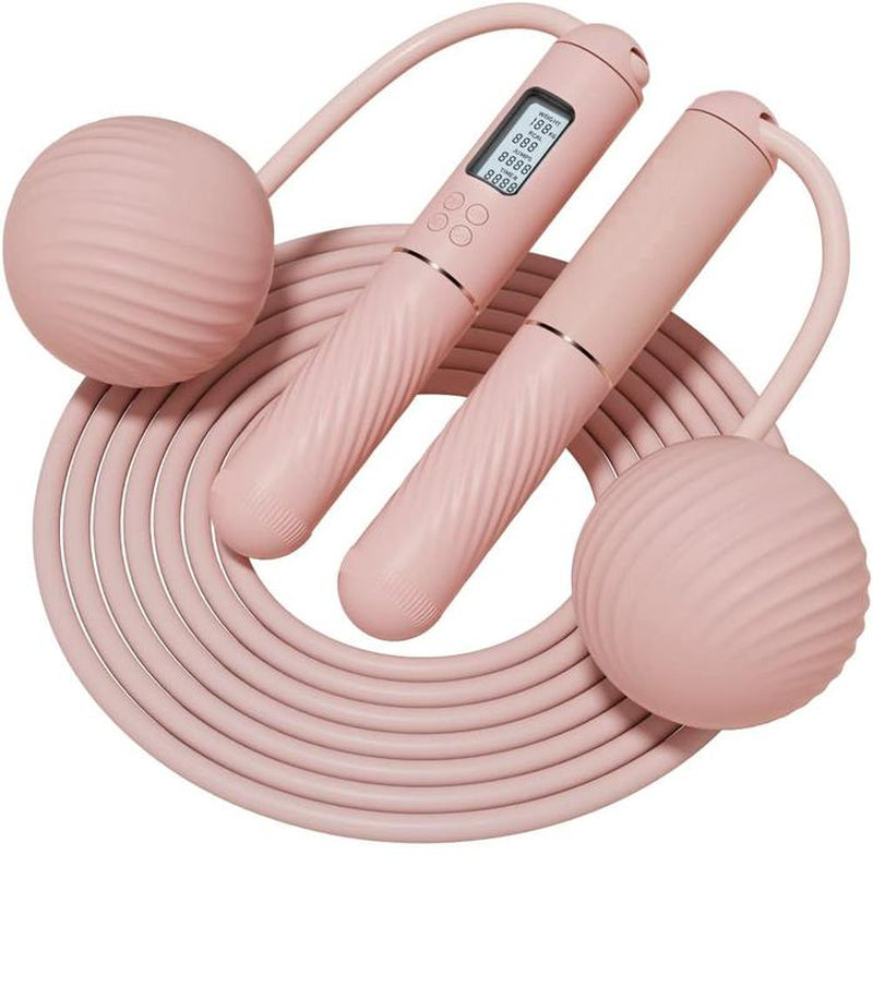 Cordless Jump Rope with - Ropeless Jump Rope 2 in 1 with Large Cordless Ball-Weighted Jump Rope for Women Men Kids Outdoor Speed Boxing Crossfit Workout Exercise Cardio with LCD Display Adjustable Calorie Counter