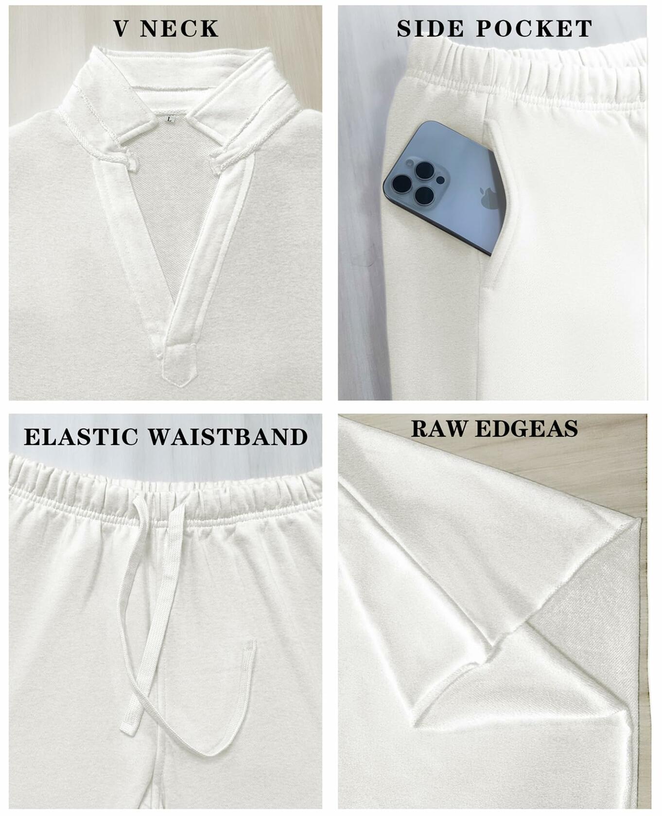 Yioaga Women Tracksuit 2PC Pullover Sweatshirt Sweatpants Light-Gray Size XL