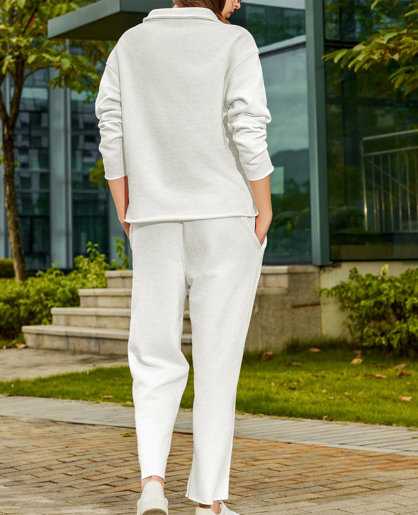 Yioaga Women Tracksuit 2PC Pullover Sweatshirt Sweatpants Light-Gray Size XL