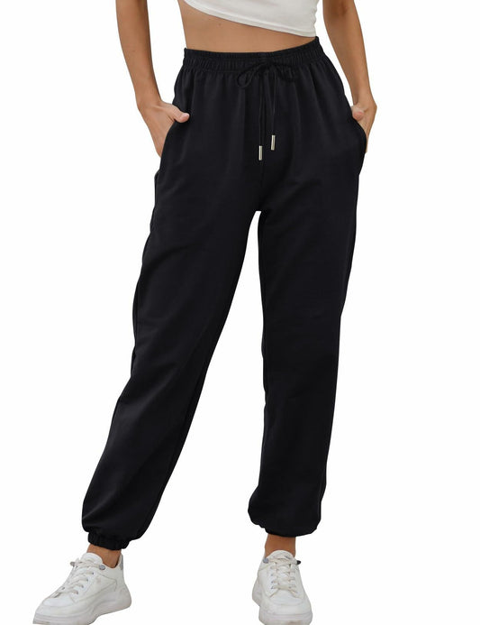 Vemubapis Women High Waisted Drawstring Sweatpants Jogger Black Size S