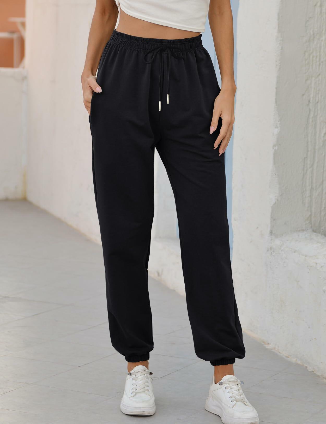 Vemubapis Women High Waisted Drawstring Sweatpants Jogger Black Size S